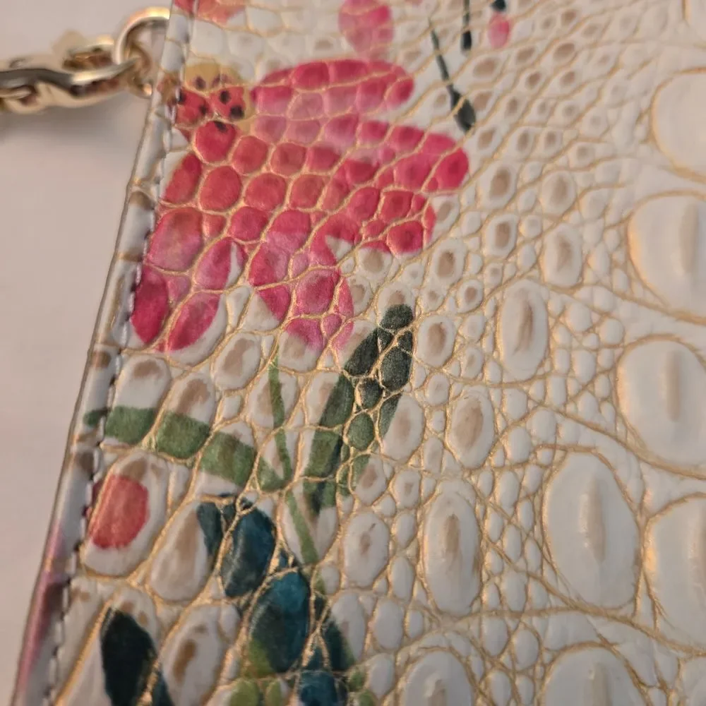 Brahmin White Daisy Melbourne Floral Crocodile Embossed Leather Clutch Wristlet